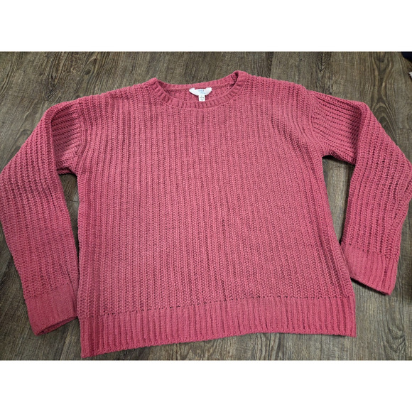 Time and True Chenille-Like Knit Crewneck Sweater Dark Rose Pink Large 12/14 - Picture 1 of 4